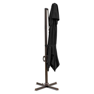 10' Black Polyester Square Tilt Cantilever Patio Umbrella with Stand