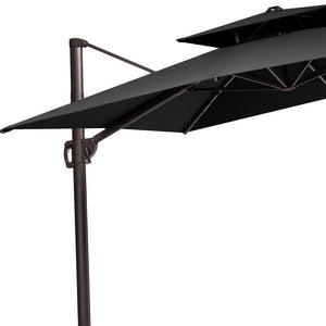 11' Black Polyester Round Tilt Cantilever Patio Umbrella with Stand