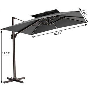 11' Gray Polyester Round Tilt Cantilever Patio Umbrella with Stand