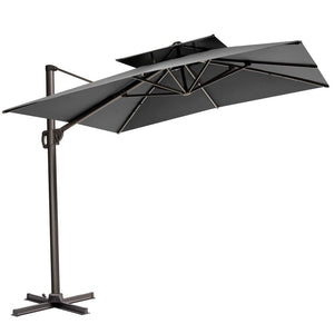 11' Gray Polyester Round Tilt Cantilever Patio Umbrella with Stand