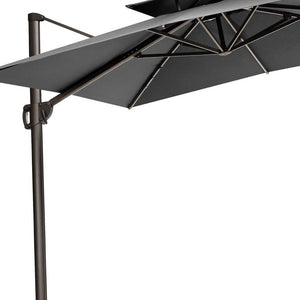 11' Gray Polyester Round Tilt Cantilever Patio Umbrella with Stand