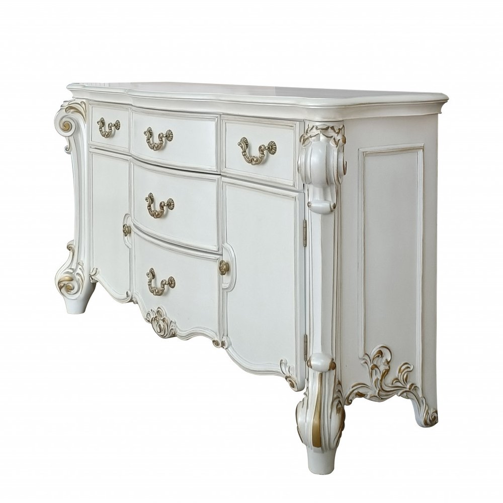 38" Pearl Wood Two Door Five Drawer Combo Dresser
