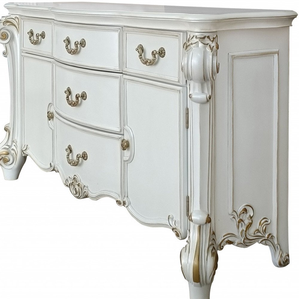 38" Pearl Wood Two Door Five Drawer Combo Dresser