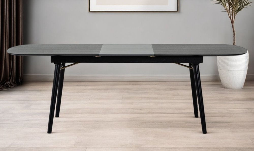 71" Black Rectangular Manufactured Wood Butterfly Leaf Dining Table