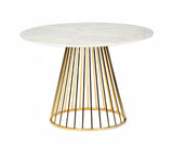 43" White And Gold Rounded Stainless Steel Pedestal Base Dining Table