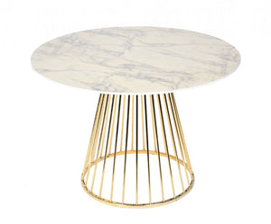 43" White And Gold Rounded Stainless Steel Pedestal Base Dining Table
