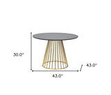 43" Black And Gold Rounded Stainless Steel Pedestal Base Dining Table