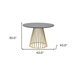 43" Black And Gold Rounded Stainless Steel Pedestal Base Dining Table