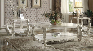 57" Antiqued White Wood Coffee Table With Shelf