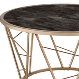 33" Black and Champagne Glass And Faux Marble And Metal Round Frame Coffee Table