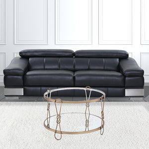 32" Silver and Champagne Mirrored Glass And Metal Round Frame Coffee Table With Shelf