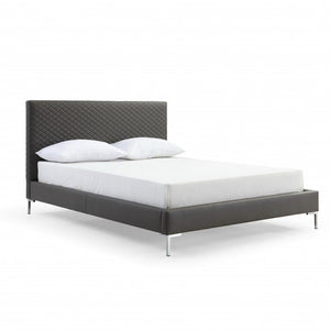 Dark Gray Faux Leather Queen Bed Frame