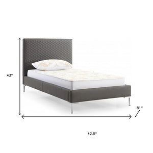 Gray and Dark Gray Wood And Faux Leather Twin Bed Frame