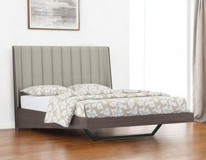Queen Grey Upholstered Faux Leather and Ivory Gloss Bed Frame