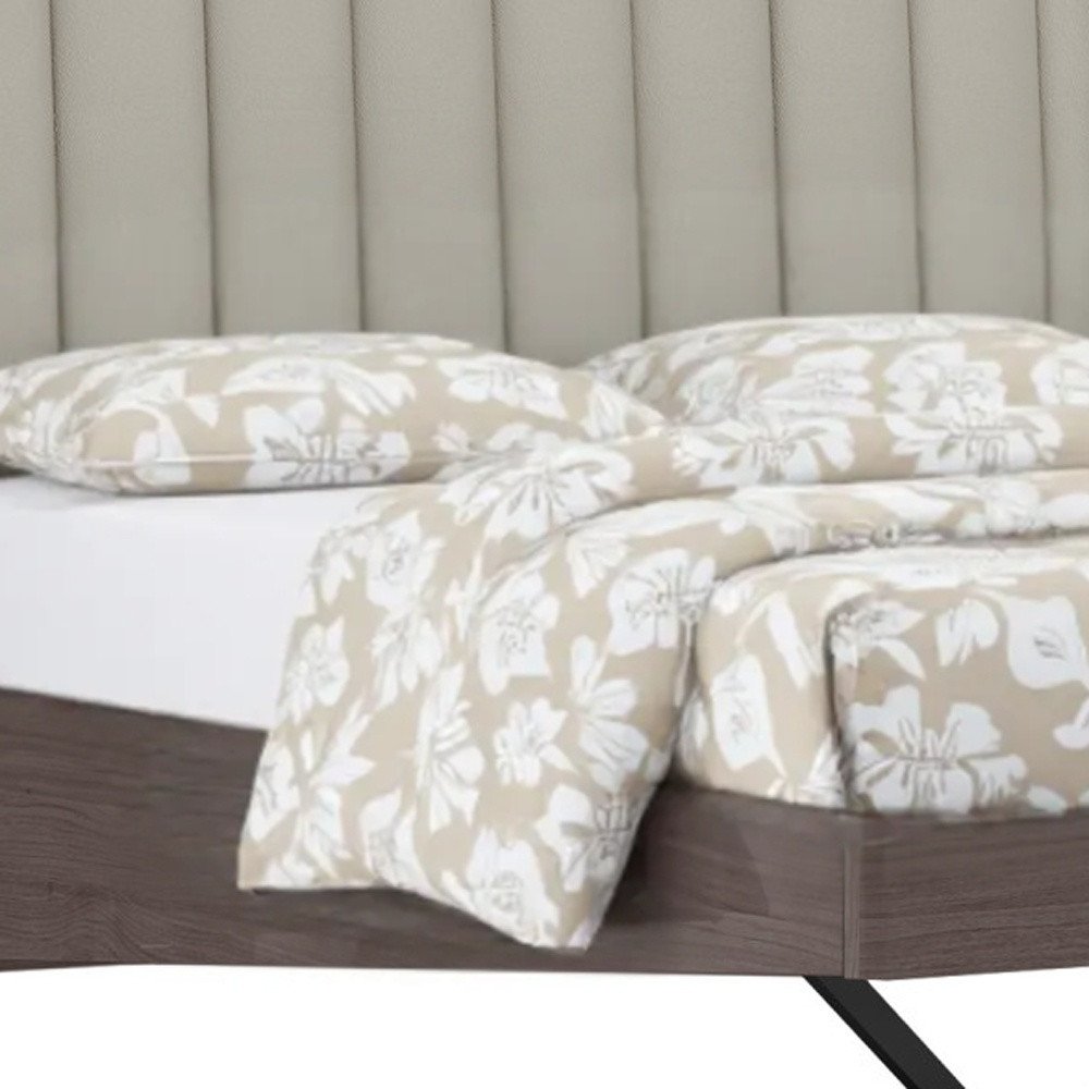 Queen Grey Upholstered Faux Leather and Ivory Gloss Bed Frame