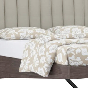 Queen Grey Upholstered Faux Leather and Ivory Gloss Bed Frame
