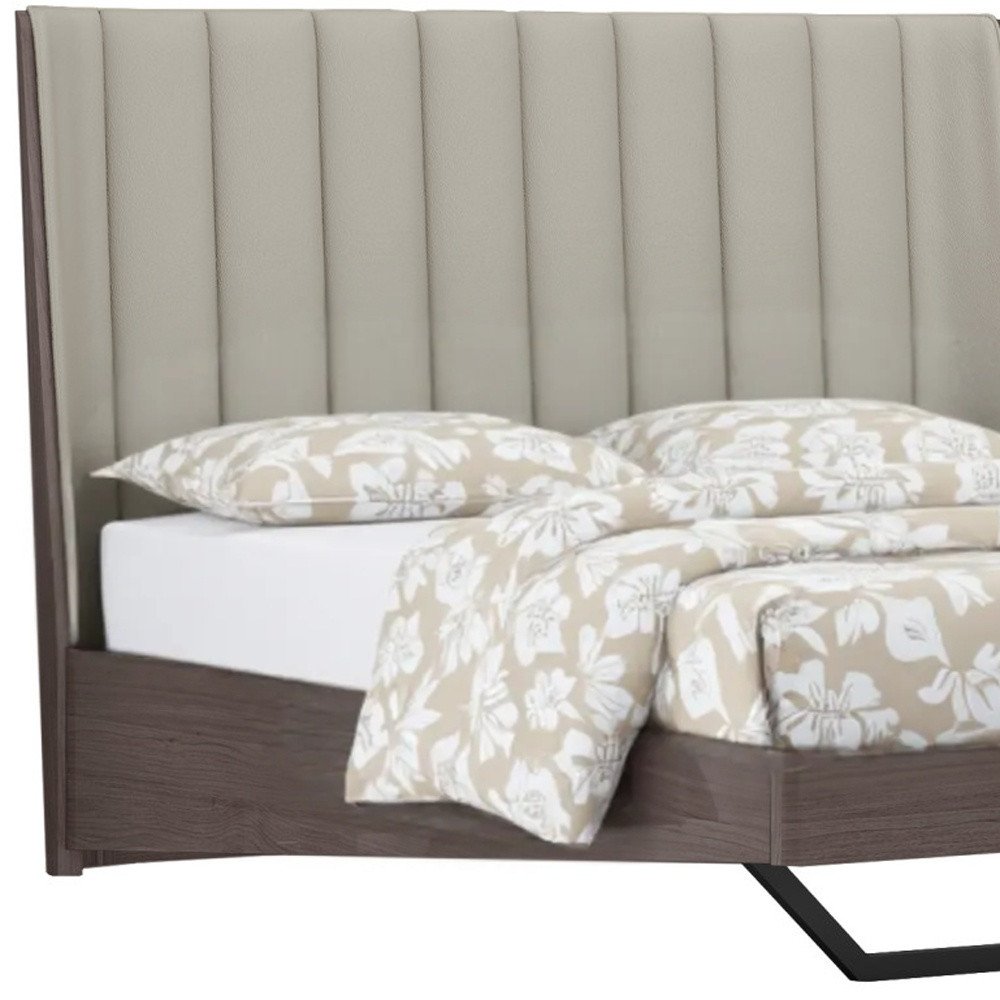 Queen Grey Upholstered Faux Leather and Ivory Gloss Bed Frame