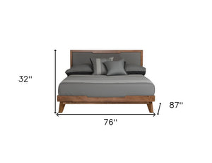 Gray and Brown Wood And Linen California King Bed Frame