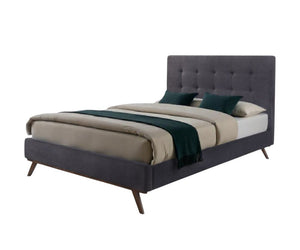 Gray and Brown Wood And Tufted Polyester King Bed Frame