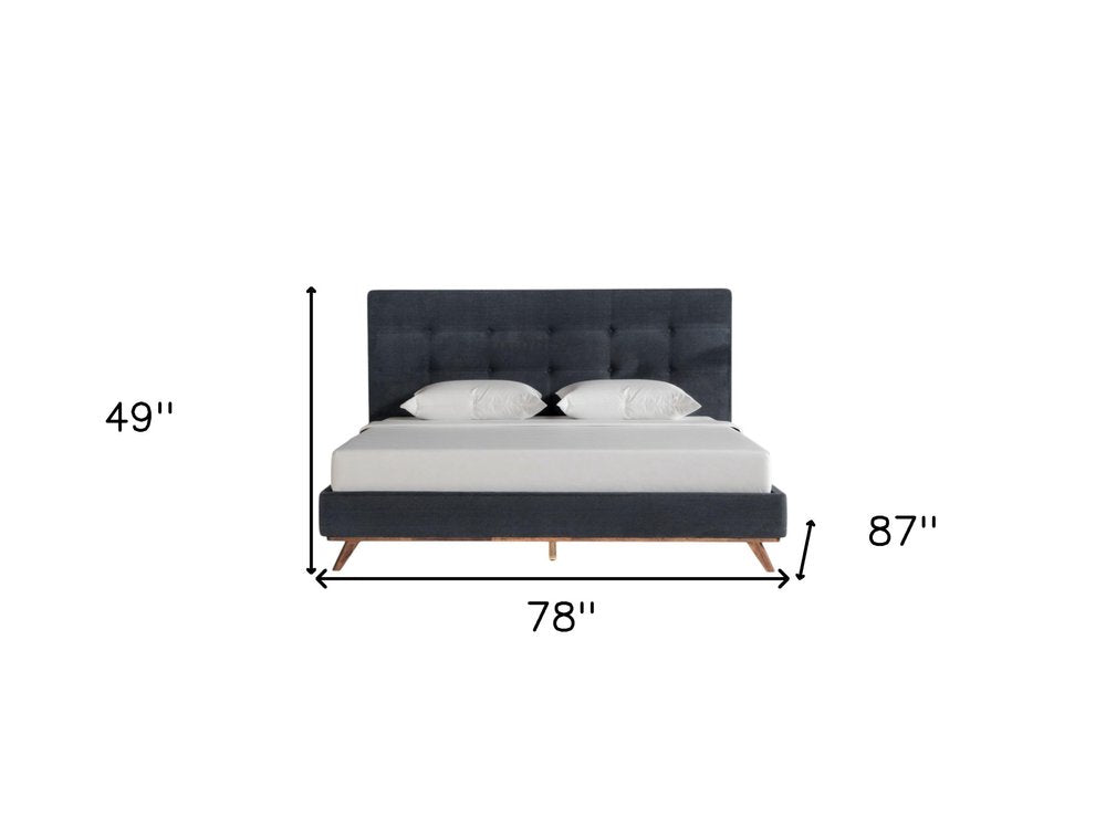 Gray and Brown Wood And Tufted Polyester King Bed Frame