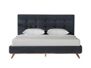 Gray and Brown Wood And Tufted Polyester King Bed Frame