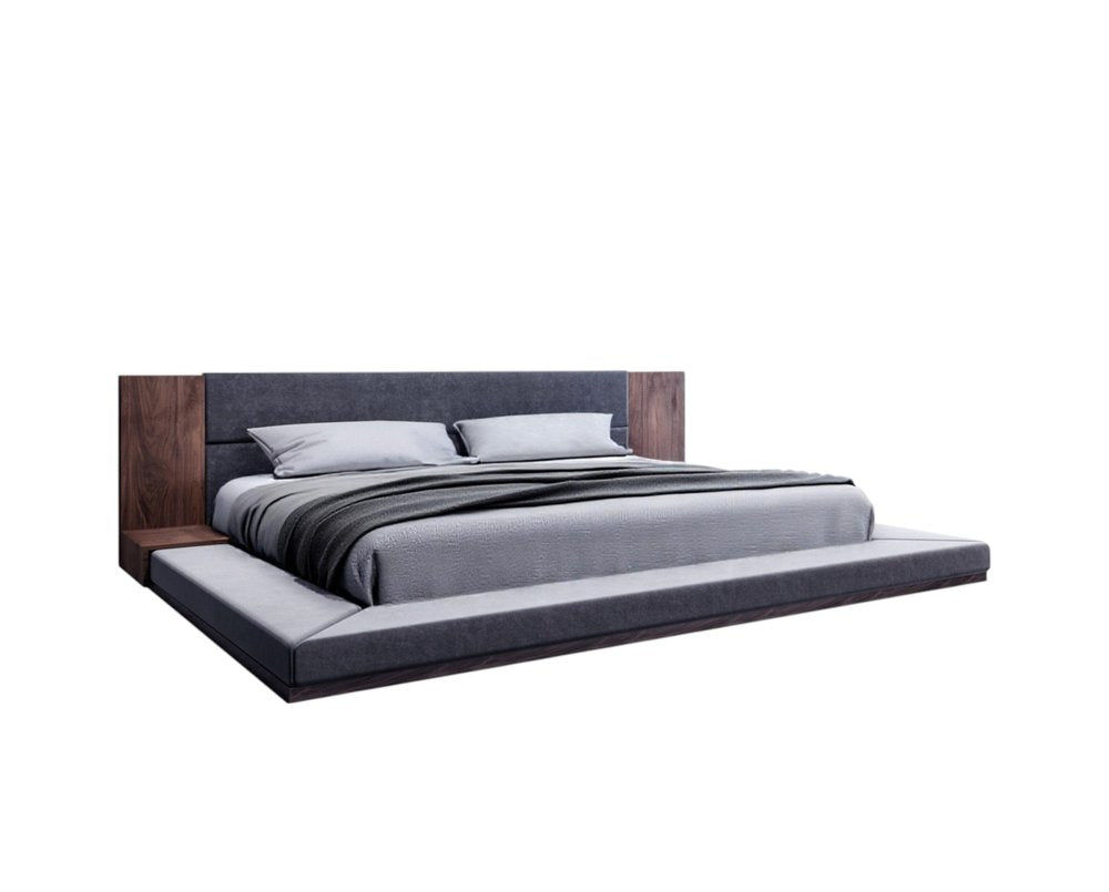 Brown and Gray Wood Upholstered King Bed Frame