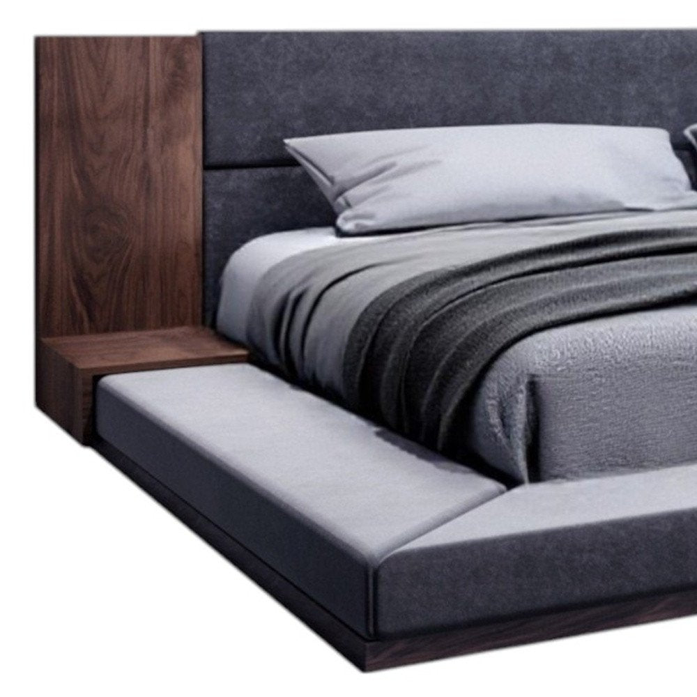 Brown and Gray Wood Upholstered King Bed Frame