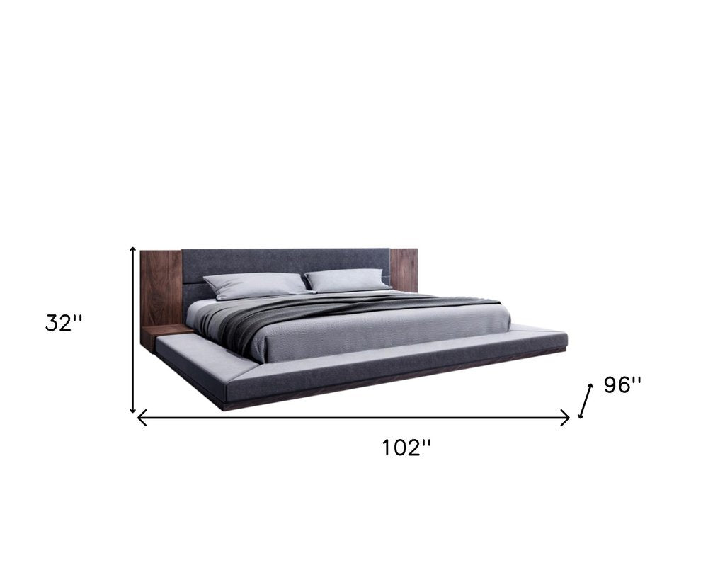 Brown and Gray Wood Upholstered King Bed Frame