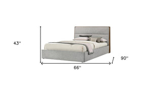 Brown and Gray Wood Upholstered Queen Bed Frame