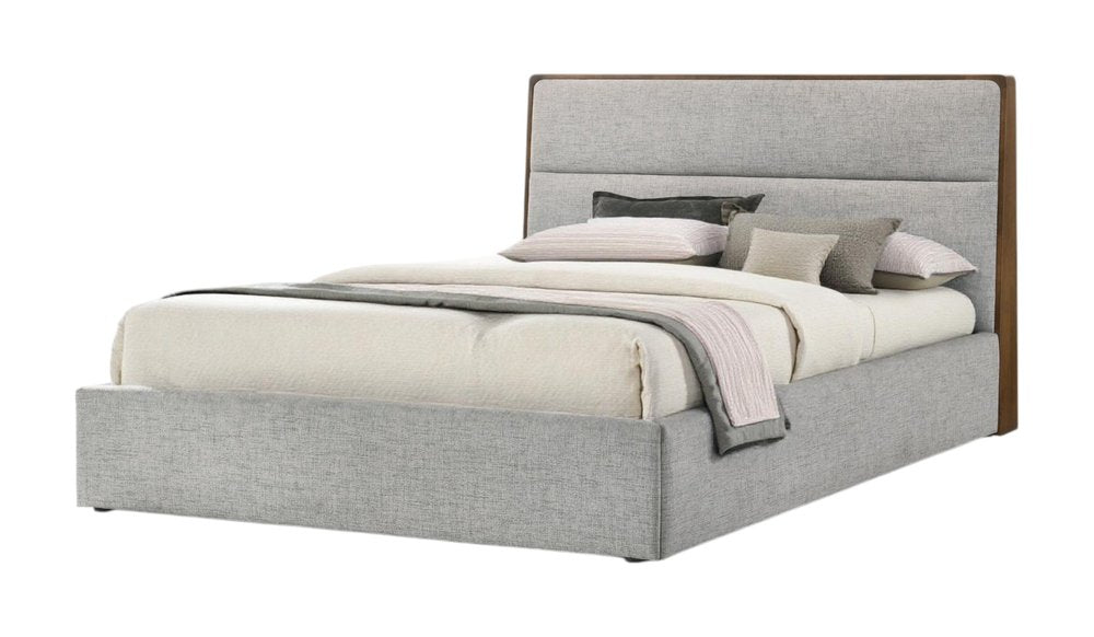 Brown and Gray Wood Upholstered Queen Bed Frame