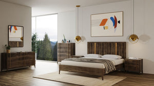 Brown and Gold Wood King Bed Frame