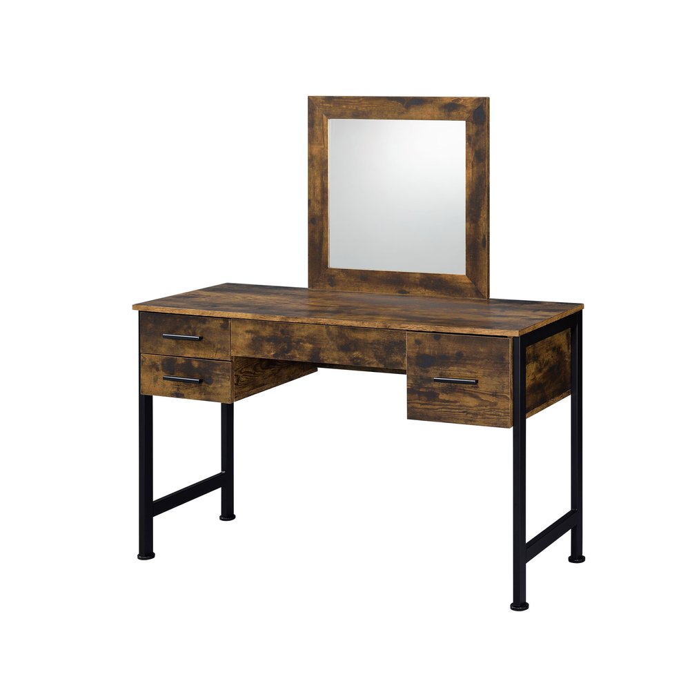 47" Black Mirrored Vanity Table with Mirror With Four Drawers