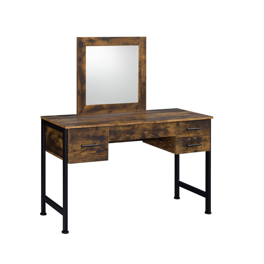 47" Black Mirrored Vanity Table with Mirror With Four Drawers