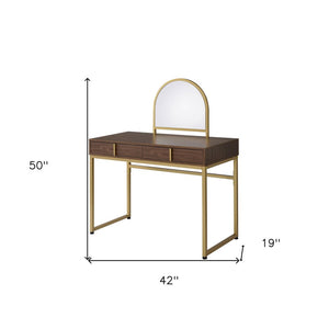 42" Gold Mirrored Vanity Table with Mirror With Two Drawers