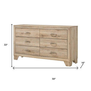 59" Natural Wood Six Drawer Double Dresser