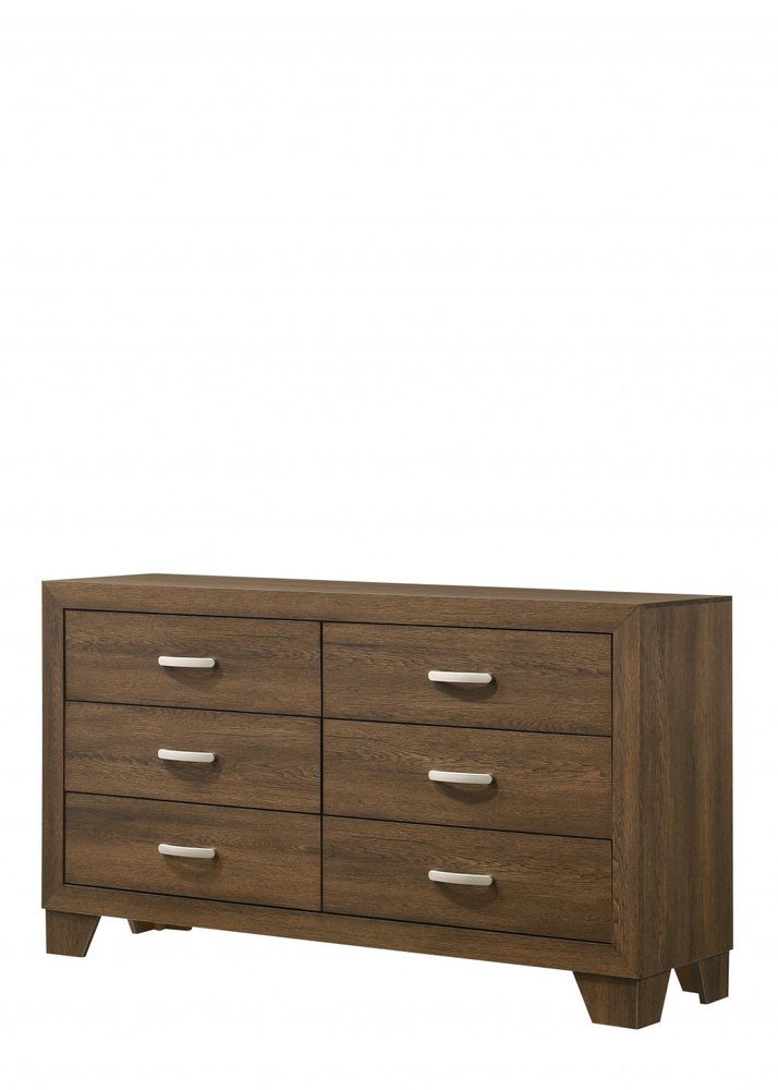 59" Brown Wood Six Drawer Double Dresser