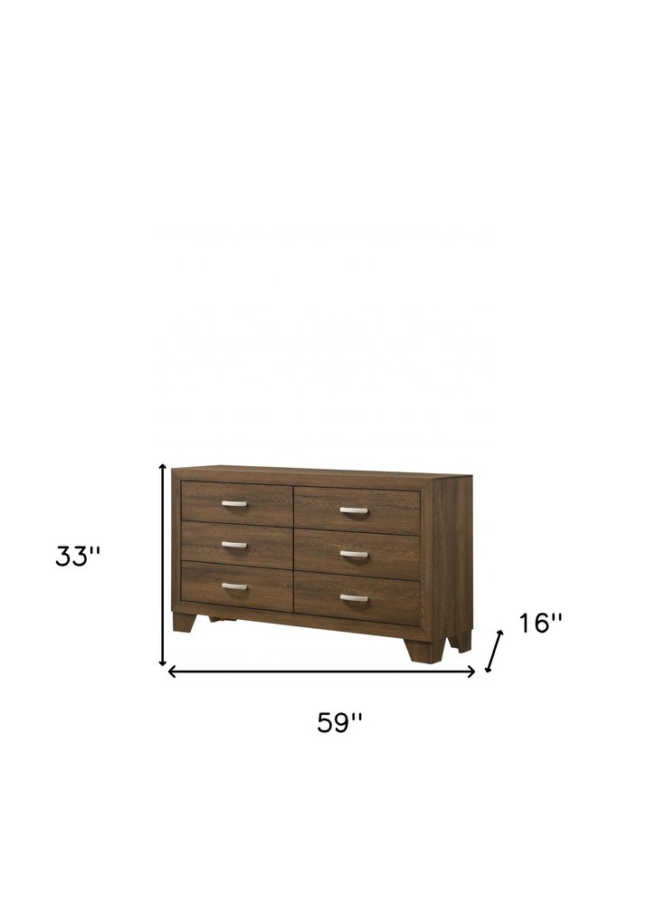 59" Brown Wood Six Drawer Double Dresser