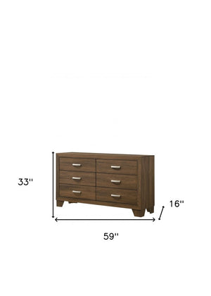 59" Brown Wood Six Drawer Double Dresser