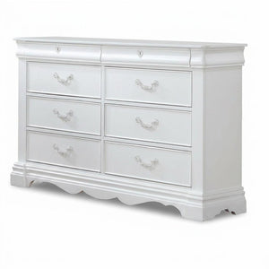 56" White Solid Wood Eight Drawer Double Dresser