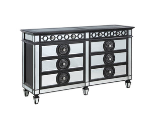 68" Black And Silver Wood Mirrored Eight Drawer Double Dresser