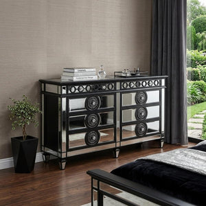 68" Black And Silver Wood Mirrored Eight Drawer Double Dresser