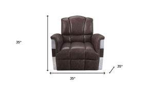 35" Brown Top Grain Leather Patchwork Club Chair