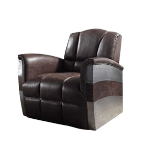35" Brown Top Grain Leather Patchwork Club Chair