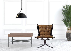 30" Coffee and Steel Blue Top Grain Leather Tufted Lounge Chair