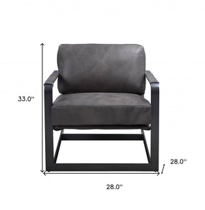 28" Gray and Steel Blue Top Grain Leather Arm Chair