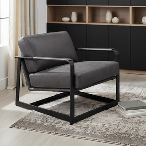 28" Gray and Steel Blue Top Grain Leather Arm Chair
