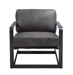 28" Gray and Steel Blue Top Grain Leather Arm Chair