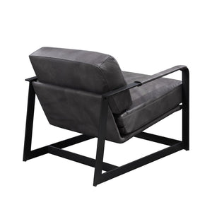 28" Gray and Steel Blue Top Grain Leather Arm Chair