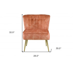 26" Burnt Orange and Brown Velvet Slipper Chair