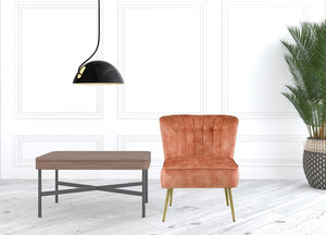 26" Burnt Orange and Brown Velvet Slipper Chair